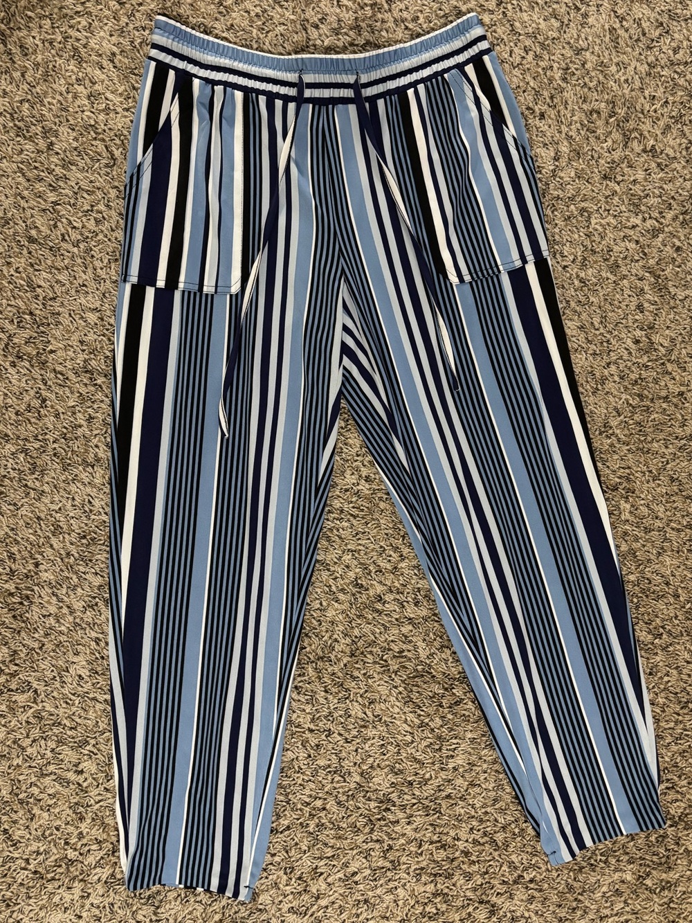 NYCC Blue & White Striped Drawstring Jogger Pants | Casual Lounge Beach Style